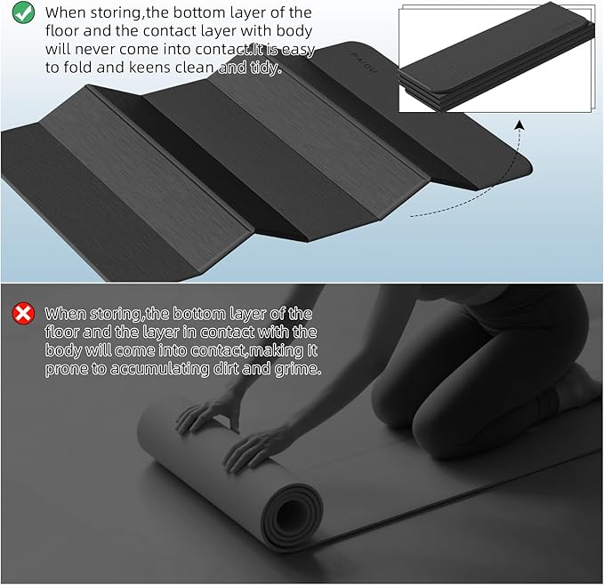 PAIDU Foldable Yoga Mat (10MM) 75‘’x40‘“ Quick Fold，Easy Storage | TPE Non-Slip Design, Ea Extra Long/Wide for Indoor Yoga, Pilates and Outdoor Travel Workouts