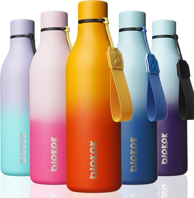 BJPKPK 25oz Insulated Water Bottle, Stainless Steel Bottle with Carry Strap | Keep Cold & Hot Vacuum Insulation, Leak-Proof BPA-Free Design, Slim Bottle Fits Most Cup Holders for Gym, Office & Travel