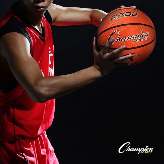 Champion Sports Rubber Basketballs – Durable Indoor & Outdoor Training & Recreational Game Balls, Multiple Sizes & Colors