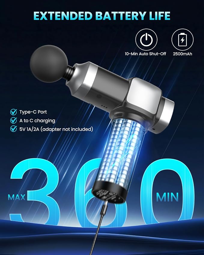 Massage Gun Deep Tissue, Handheld Percussion Muscle Massager for Back | Back Massage for Athletes for Pain Relief,Neck & Shoulder Massager with 30 Speed Levels & 6 Massage Heads,Gift for Men Women