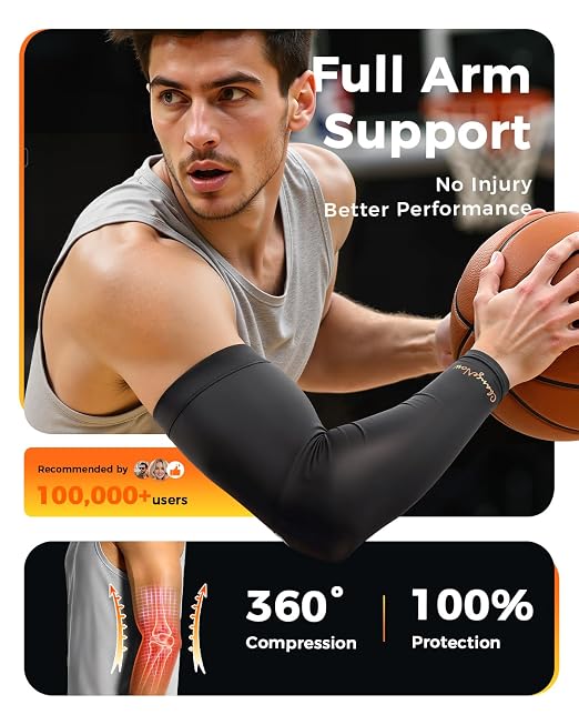 Copper Compression Arm Sleeves for Men & Women - Workout and Everyday Use | Full Arm Brace for Forearm, Bicep, Triceps, Pain Relief for Tennis Elbow, Basketball, Golf, Arthritis, Tendonitis, Bursitis