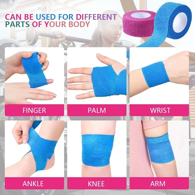 KISEER 15 Pack 1 Inch x 5 Yards Colorful Self Adhesive Bandage Breathable Cohesive Bandage Wrap Rolls Elastic Self-Adherent Tape for Stretch Athletic, Sports, Wrist, Ankle