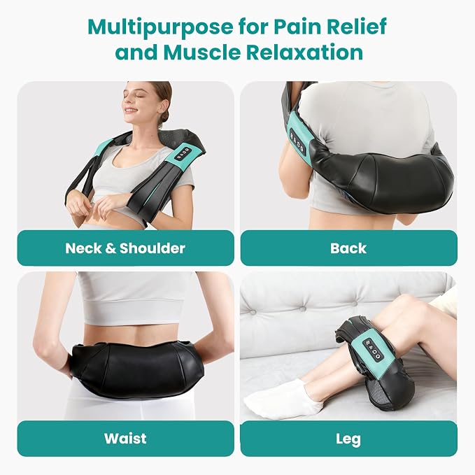 Nekteck Shiatsu Neck Massager with Heat for Pain Relief, NOT Cordless | 2026 Upgraded 3D Back Shoulder Kneading Massage Pillow, 3 Intensity Speeds Deep Tissue, Relaxation Gifts for Men Women, Blue