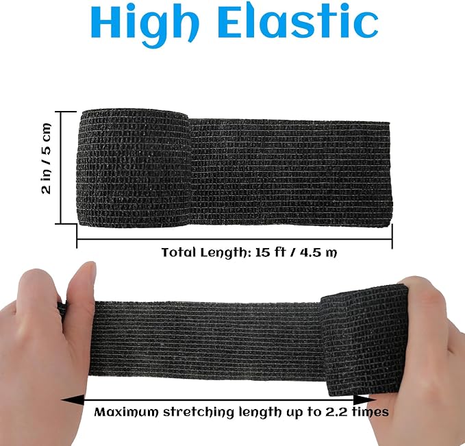 36 Rolls Black Elastic Self Adhesive Bandage Wrap 2 Inch, Breathable Cohesive Bandage, Ankle Sprains Swelling Sports Athletic Grip Tape, Dogs Pet Vet Wrap