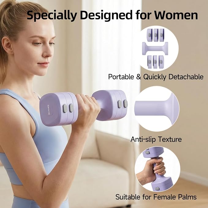 Lightweight Adjustable Dumbbell Kettlebell Set - 4 in 1 Free Weight Set with Kettlebell Grip Converter, Each 2.2 3.3 4.4 5.5lb Quick Change Weight Women Dumbbell Set for Small Spaces Home Gym