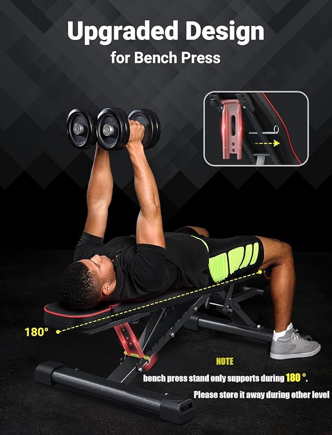YOLEO Adjustable Weight Bench with Bench Press Stand, Foldable Workout Bench with Extended Head/Elbow Pad(for Users up to 7')