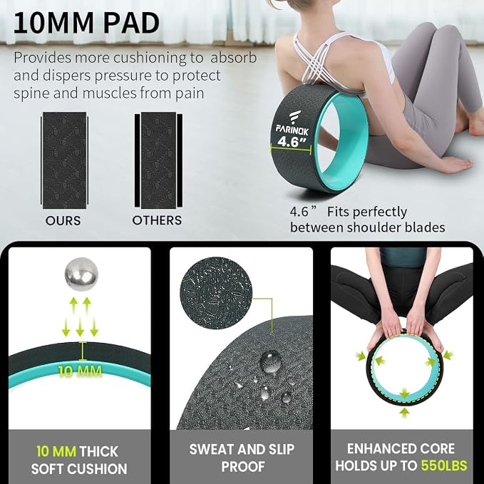 Yoga Wheel for Back Pain Relief, Back Roller Wheel with Extra Cushion | Wider & Thickest Foam, Stretches and Strengthens Core Muscles