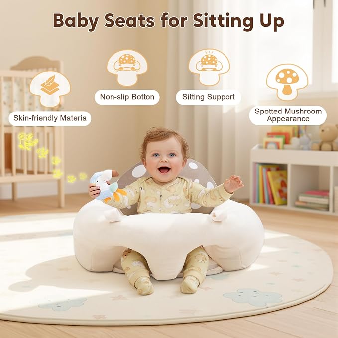 3-in-1 Baby Play Mat & Baby Seats for Infants for Sitting Up, Tummy Time Gym Activity Mat with 5 Detachable Toys, for Babies 0-6-12-18 Months, Newborn Babies Shower Gifts(Khaki)