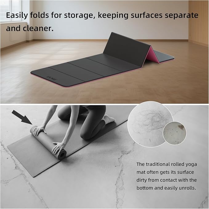 LVME Foldable Yoga Mat, 71"x24"x1/3" Thick(8mm), Non Slip Exercise Mat | SGS Certified POE, Fitness Travel Mat, Easy To Store, Foldable for Exercise, Yoga, Pilates, Home Workouts
