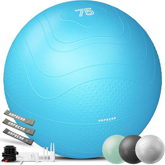 HAPBEAR Exercise Ball- Anti-Burst Slip-Resistant Yoga/Pilates Ball for Core Training & Posture Improvement, Home Gym/Rehab/Pregnancy Ball, Quick Pump & 3 Resistance Bands Included