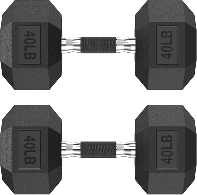 HANDBODE Rubber Encased Hex Dumbbell Pair, 2.5-65 lb | Non-Slip Handle Design for Secure & Comfortable Grip, Hand Weights for Strength Training, Fitness & Home Gym