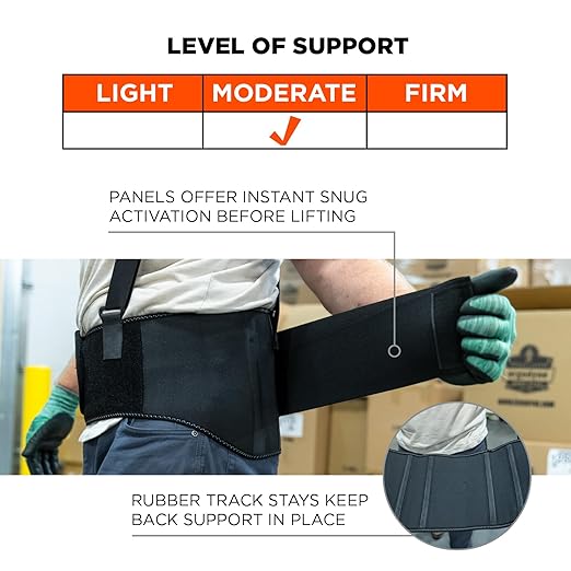 Ergodyne - 11108 ProFlex 1600 Back Support Brace, 9" Extended Support, High Cut Front For Mobility, 4XL,Black