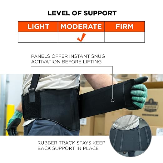 Ergodyne ProFlex 1600 Back Support Brace, 9" Extended Support, High Cut Front For Mobility, XL,Black