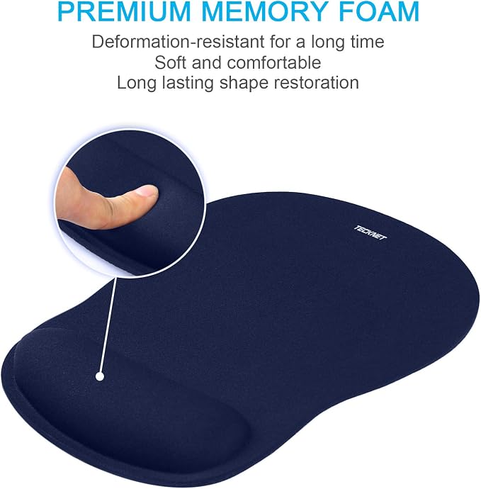 TECKNET Ergonomic Mouse Pad with Wrist Support | Soft Memory Foam, Fast Rebound, Pain Relief，Waterproof Surface, Non-slip Base