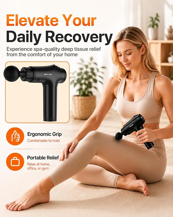 Massage Gun, 30 Speeds, 6 Heads, Quiet Deep Tissue Muscle Massager | Mini handheld percussion massager for back, neck, shoulders and body; ideal for athletes, workouts and muscle recovery.