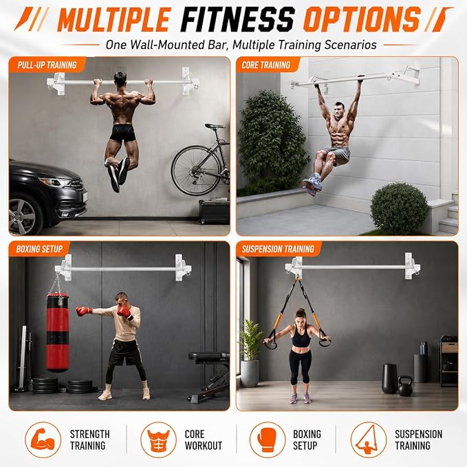 2026 Upgrade Pull Up Bar Wall Mounted - 600 lbs Heavy Duty Strength Training Pull-Up Bars, Ideal Rogue Pull Up Bar for Home and Commercial Gym, Easy Installation Chin Up Bar, Versatile Garage Pullup Bar