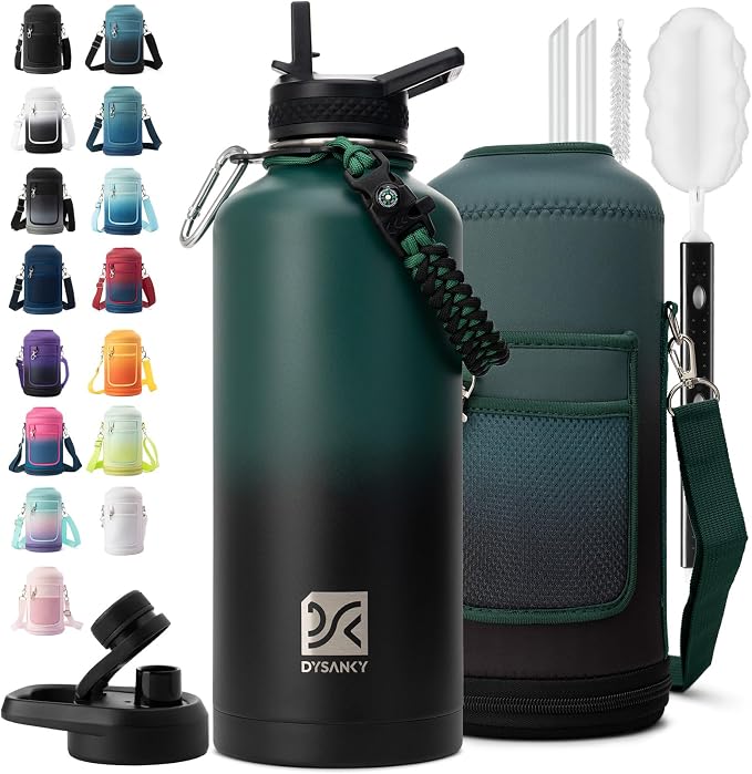 DYSANKY Insulated Water Bottle | Thickened Stainless Steel for Gym and Hiking with Straw, Carrier Bag, Handle Strap | BPA-Free 87 oz