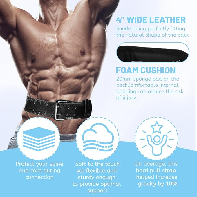 9mm Leather Fitness Weight Lifting Belt for Women&Men with 4 Inches Padded Lumbar Support for Power Lifting Workout & Squats Exercise