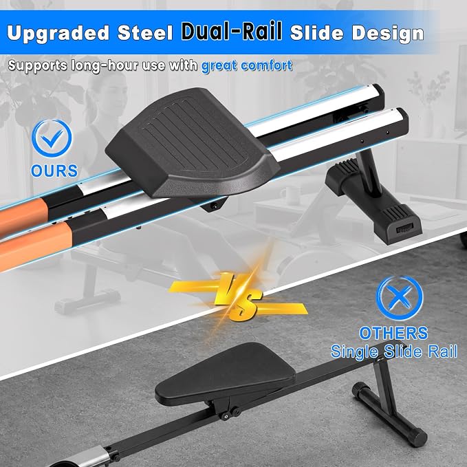 Rowing Machines Foldable for Home, Magnetic Rowing Machine with 16-Level Quiet & Smooth Resistance, Dual Slide Rail, LCD Monitor & APP Supported Fitness Rowing Machine, Max 350lbs Weight Capacity