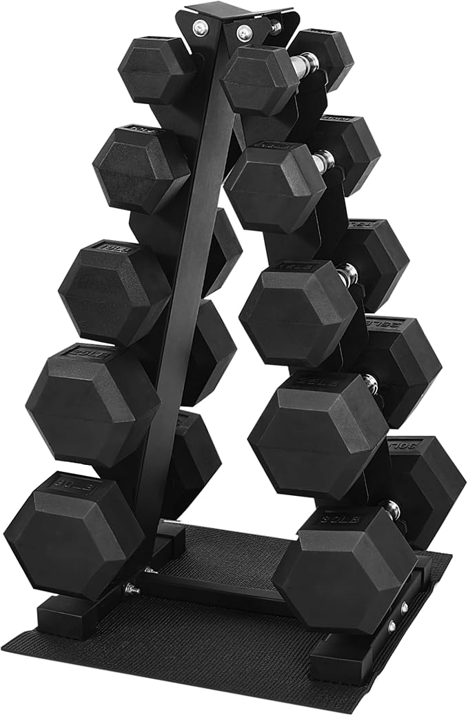 HulkFit 160-550LB Rubber Hex Dumbbell Set with Storage Rack, Solid Cast Iron Dumbbells for Full Body, Anti-Slip Grip, Weights Dumbbells Set for Home Gym Training
