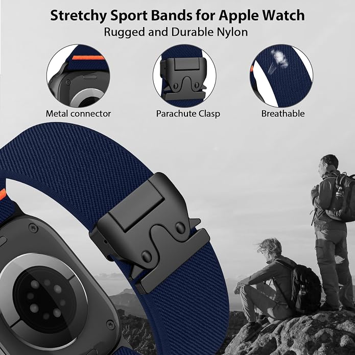 Elastic Sport Band for Apple Watch Ultra 3/2/1 Bands 49mm 46mm 45mm 44mm 42mm 41mm 40mm 38mm Men Women, Adjustable Parachute Buckle Nylon Fabric Wristband for iWatch Series 11 10 SE 9 8 7 6 5 4 3