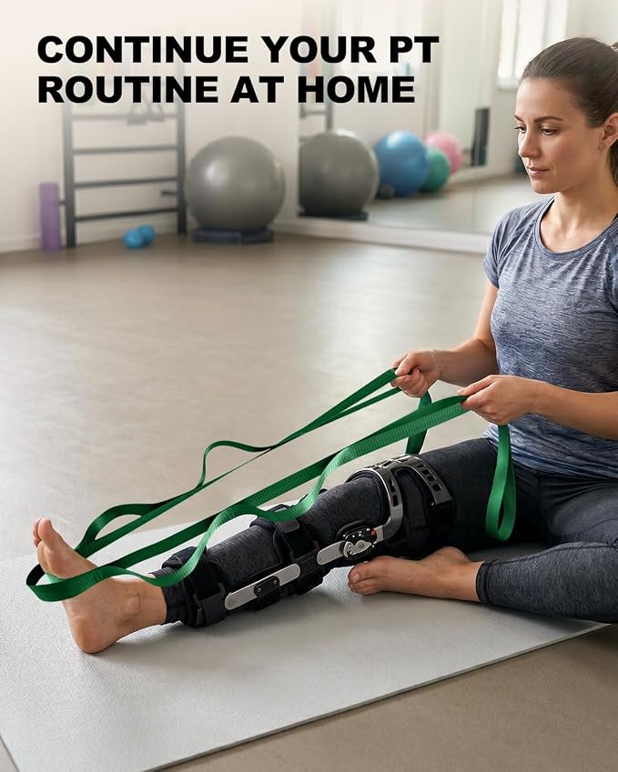 Trideer Non-Elastic Stretching Strap with Loops for Physical Therapy & Rehab, Knee Hip Leg ROM Post-Surgery, Yoga Strap for Stretching, Leg Lifter Strap Mobility Aid, Hamstring Calf Back