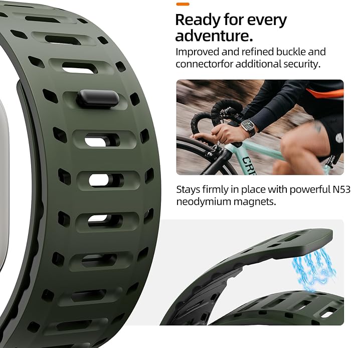 X-it Magnetic Watch Band for Apple Watch Ultra 49mm, 46mm/45mm/44mm, Silicone Sport Strap with Strong Magnet for Men and Women, Compatible with Apple Watch Series 11/10/9/8/7/6/5/4/3/2/1 and SE