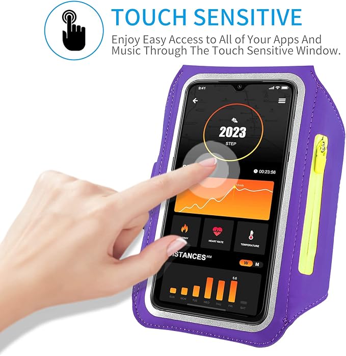 Running Armband with Earphone Pouch Fits Phones up to 6.9" | Cell Phone Armband for iPhone, Water Resistant & Breathable Sports Phone Holder & Zipper Pocket Car Key Holder for Jogging