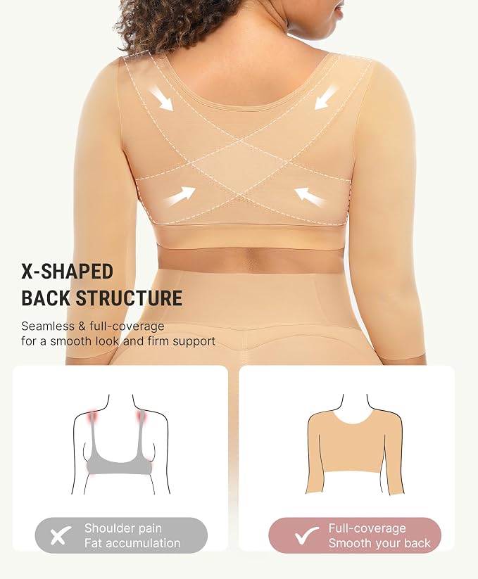 FeelinGirl Arm Compression Sleeve Women Post Surgery Front Closure Bra | Arm Lipo Compression Garment, Seamless Arm Shaper for Flabby Arms, Lymphedema Compression, Breast/Back Support