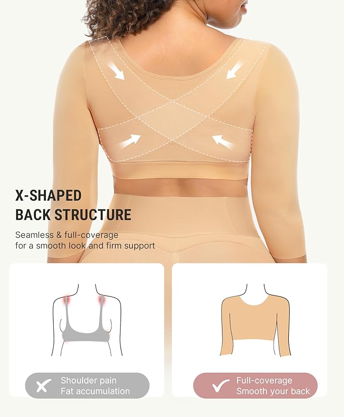 FeelinGirl Arm Compression Sleeve Women Post Surgery Front Closure Bra | Arm Lipo Compression Garment, Seamless Arm Shaper for Flabby Arms, Lymphedema Compression, Breast/Back Support