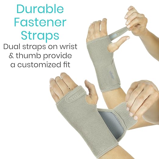 Vive Wrist Brace - Carpal Tunnel Hand Compression Support Wrap for Men | Women, Tendinitis, Bowling, Sports Injuries Pain Relief - Removable Splint - Universal Ergonomic Fit (Gray, Right)