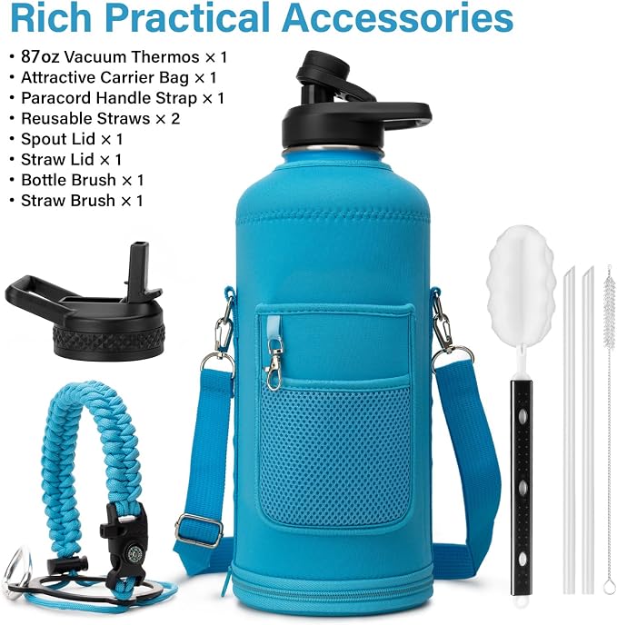 DYSANKY Insulated Water Bottle | Thickened Stainless Steel for Gym and Hiking with Straw, Carrier Bag, Handle Strap | BPA-Free 87 oz