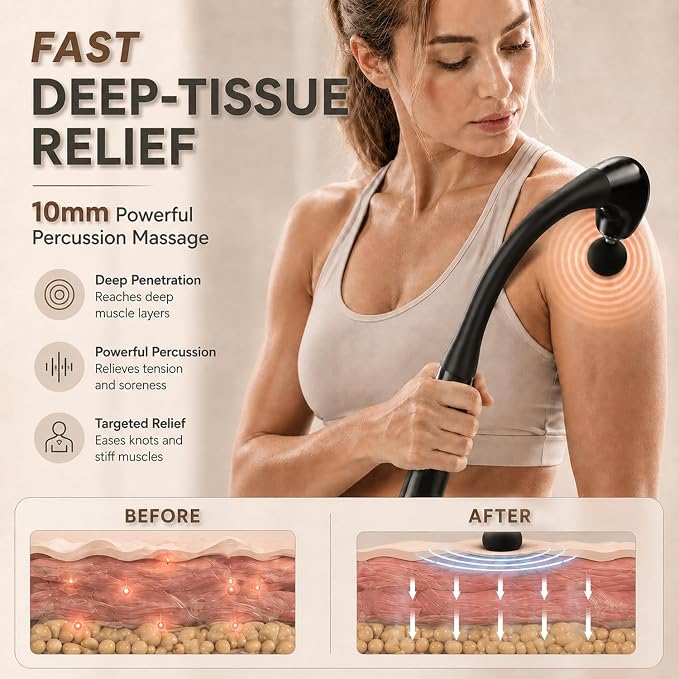 2-in-1 Muscle Massage Gun Detachable Elbow, Deep Tissue Body Massager for Athletes for Pain Relief, Handheld Massage Hammer with 4 Massage Heads for Body Builder