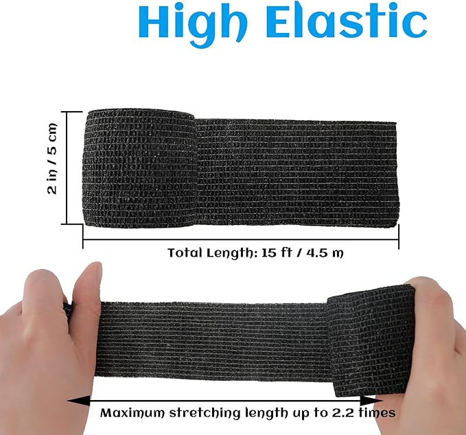 24 Rolls Black Elastic Self Adhesive Bandage Wrap 2 Inch, Breathable Cohesive Bandage, Ankle Sprains Swelling Medical First Aid Sports Athletic Grip Tape, Dogs Pet Vet Wrap