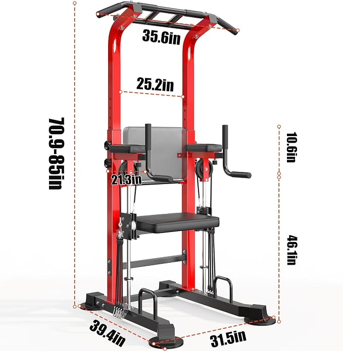 SogesPower Power Tower Multi-Function Pull Up Bar Station for Home Gym | 10-Level Height& 5-Level Armrest Adjustable,2-IN-1 Assisted Pad,Pull Up Dip Station Strength Training Workout Equipment