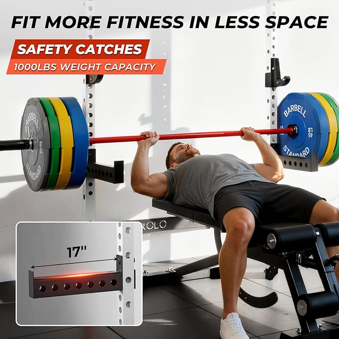 Mikolo 2" x 2" Folding Wall Mounted Squat Rack, 1000 Pounds Capacity Power Rack with Pull Up Bar, J Hooks and Other Attachments, Space-Saving Home Gym