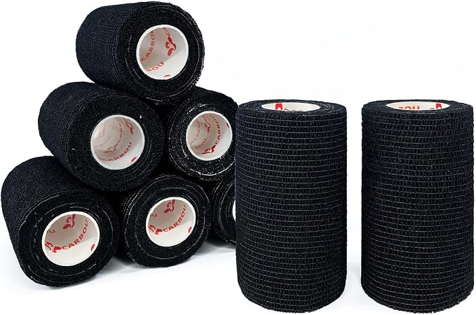 [8 Pack 4" x 5 Yards] Black- Self Adhesive Cohesive Bandage Wrap, Self Adherant Non-Woven Wrap Rolls, Atheletic Tape for Wrist, Ankle, Hand, Leg, Premium-Grade Medical Stretch Wrap