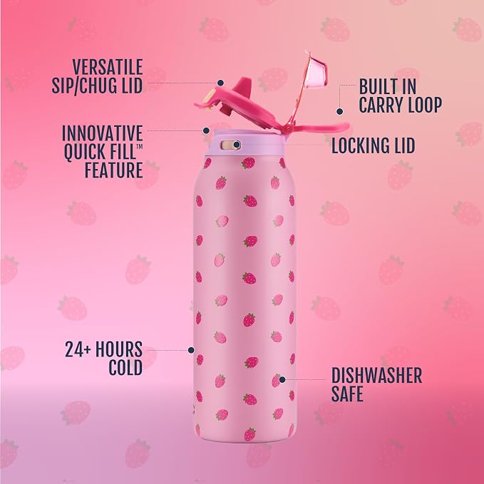Ello Pop & Fill Insulated Stainless Steel Water Bottle with Quick Fill Lid, Leakproof Locking, Sip or Chug Spout, BPA-Free, Double Wall Vacuum Insulated for Sports, Travel & School- 22oz / 32oz / 40oz