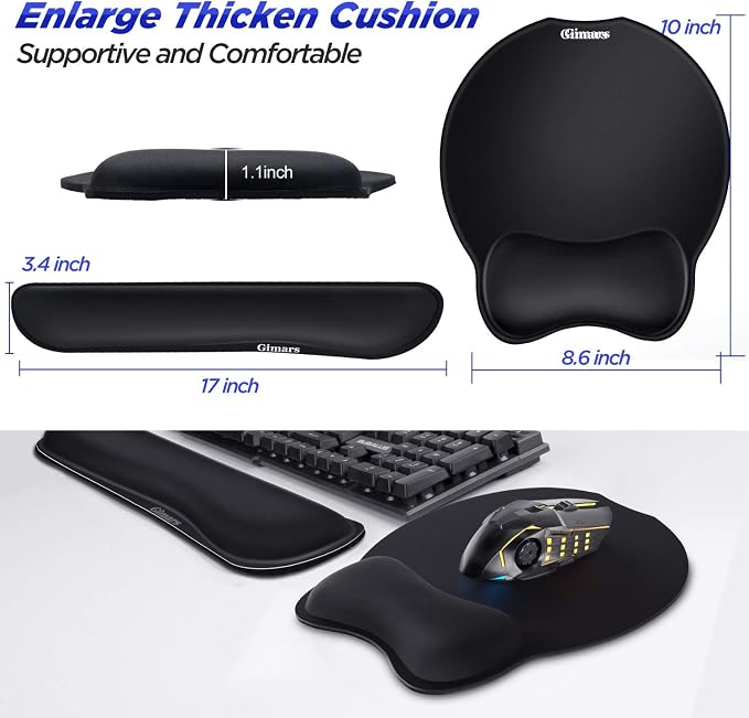 Gimars Upgrade Enlarge Superfine Fibre Soft Smooth Gel Ergonomic Mouse Pad Wrist Support and Keyboard Wrist Rest for Computer, Laptop, Mac, Gaming and Office, Durable, Comfortable and Pain Relief