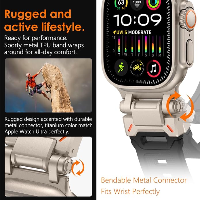 WINGLE FKM Rubber Bands for Apple Watch Band Ultra 3/2/1 Band Ultra 49mm Series 11 10 46mm 45mm 44mm 42mm SE 3/2/1 9 8 7 6 5 4 3 Men, Military Rugged Metal Connector Silicone Apple iWatch Sport Bands