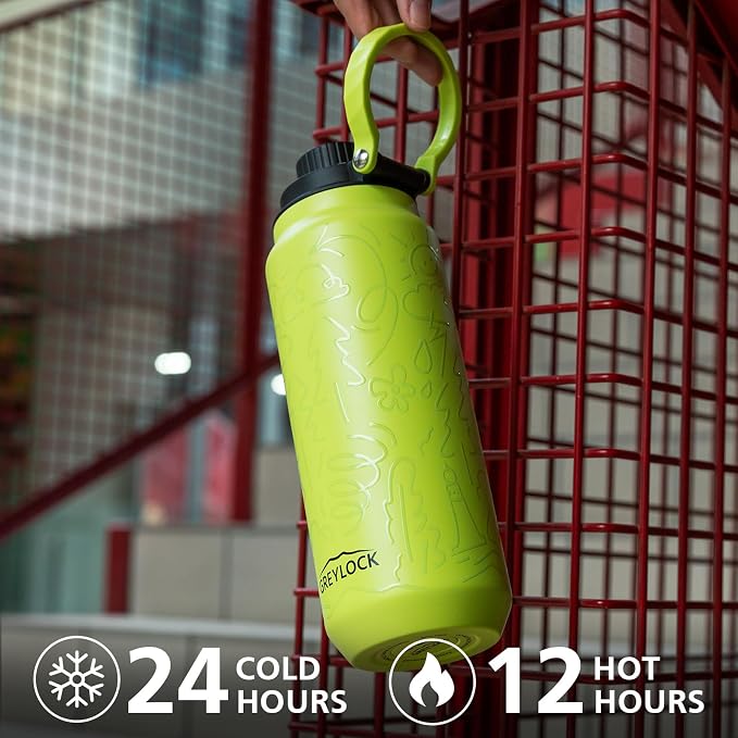 GREYLOCK 40 oz Insulated Water Bottle with Straw Lid, Leakproof Reusable Stainless Steel Vacuum Flask, 24hr Cold & Hot, Carry Handle & Silicone Spout, BPA-Free for Gym, Hiking, Travel,Blue