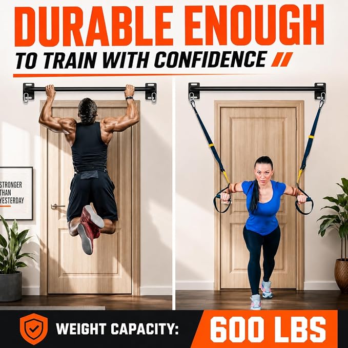 Wall Mounted Pull Up Bar - Heavy Duty Chin Up Bar, Pull-Up Bar for Garage, Joist, Wall Mount - Multifunctional Fitness Bar, Supports up to 600 Lbs