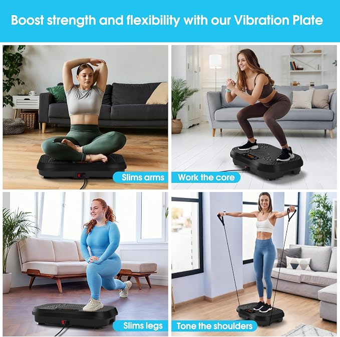 SoftGym Vibration Plate Exercise Machine for Lymphatic Drainage & Fitness | Quiet Heavy Duty 450lbs Capacity Platform, 120 Speeds Shake Machine with Resistance Bands for Home Muscle Activation