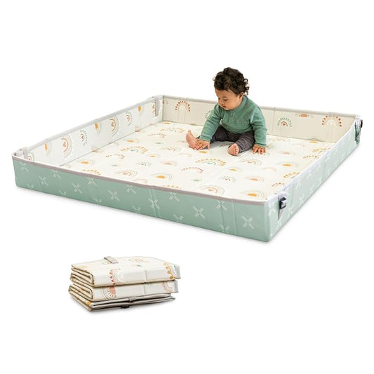 Infantino Foldable Foam Play Mat Reversible 57x57 in, Rainbows | Reversible design with two sides to play, Lightweight & portable, Water-resistant & wipeable, Folds flat for easy storage