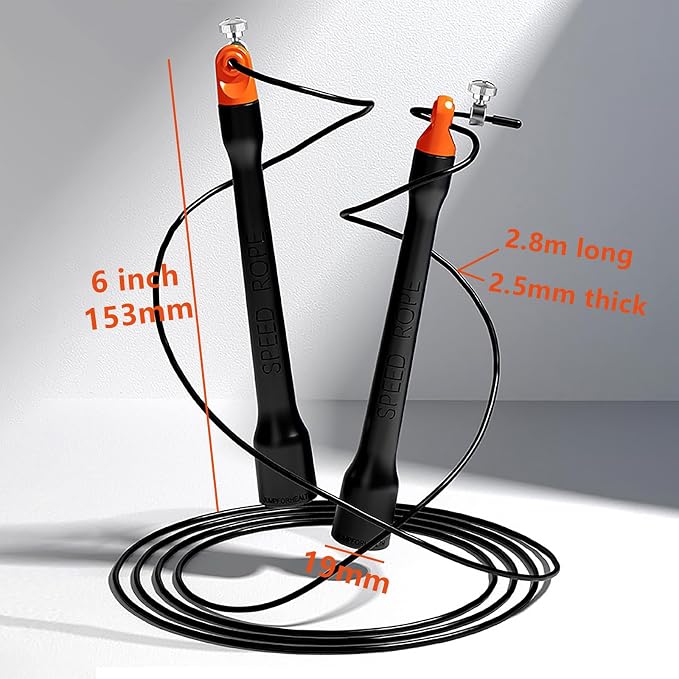 Ultra-Light Speed Rope Jump Rope with Black Ergonomic Handles,PVC Cable, Adjustable Length, for Cardio Training, CrossFit, Boxing