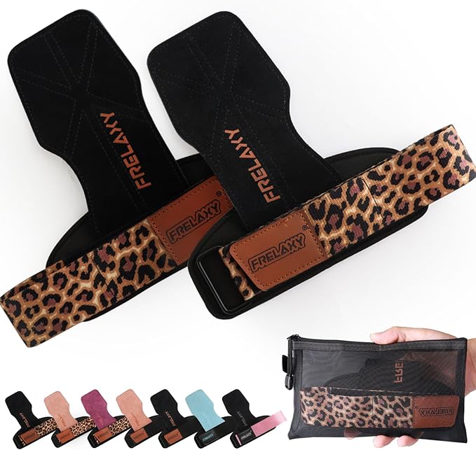 Frelaxy Lifting Wrist Straps for Women and Men, Weight Lifting Grips | Double-layer leather, Cushioned wrist support, Durable construction, Storage pouch, Deadlifts, rows, lat pulldowns