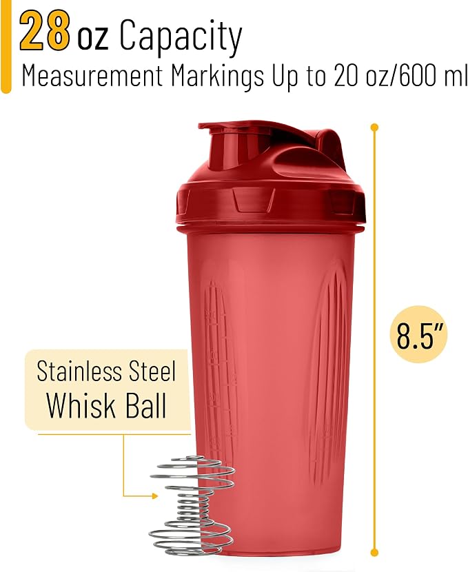 Mr. Pen- Shaker Bottles for Protein Mixes, 28 oz | Leak Proof Shaker Cups with Stainless Steel Wire Whisk Ball for Protein Shakes and Pre Workout