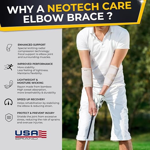 NeoTech Care Elbow Support Brace - Breathable - Men, Women, Right or Left (Beige Color, Size XL, 1 Unit)