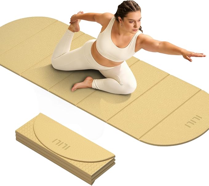 ILILI Foldable Yoga Mat-Semicircular, 10mm Thick, TPE Material, Extra Long 75"L x 26"W, Soft and Comfortable Folding Oval Mat 0.4 Inches, Easy to Carry and Store, 190*66cm Portable Multi-Functional Use for Yoga, Home Exercise & Outdoor
