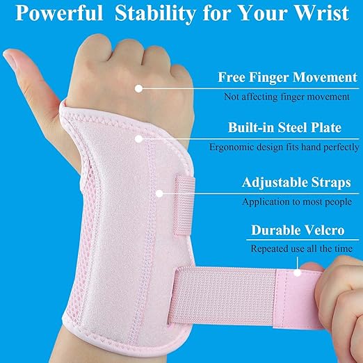 Carpal Tunnel Wrist Brace, Adjustable Wrist Support Brace, Night Wrist Sleep Supports Splints Arm Stabilizer (Left Hand, S/M, Pink)